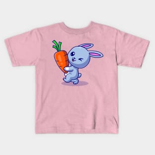 Cute Rabbit Holding Carrot Cartoon Kids T-Shirt